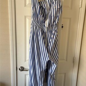 UNBRANDED Blue and White Striped Halter Jumpsuit Large
